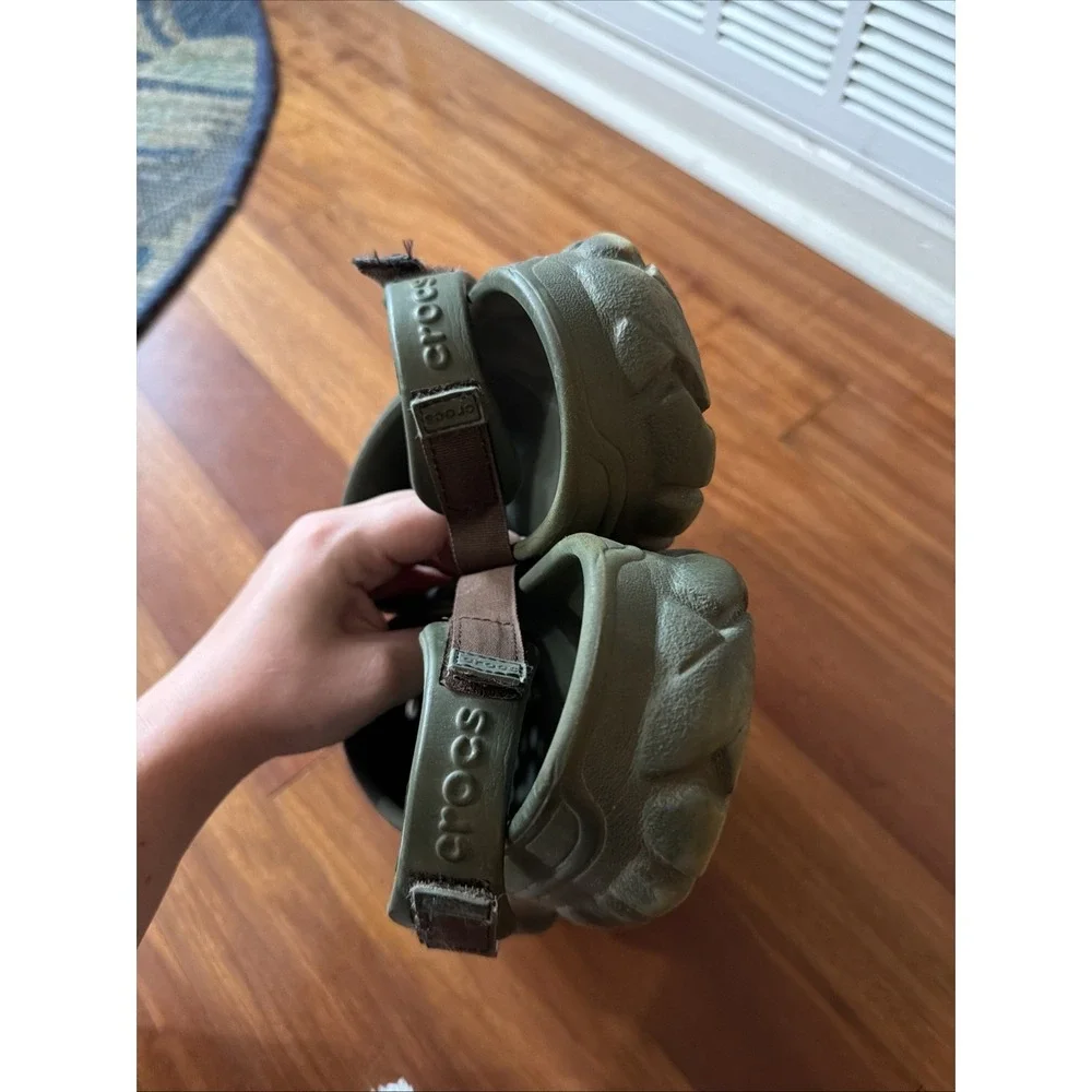 Crocs Offroad Army Green Brown Adjustable Straps Slides Men's Size 13